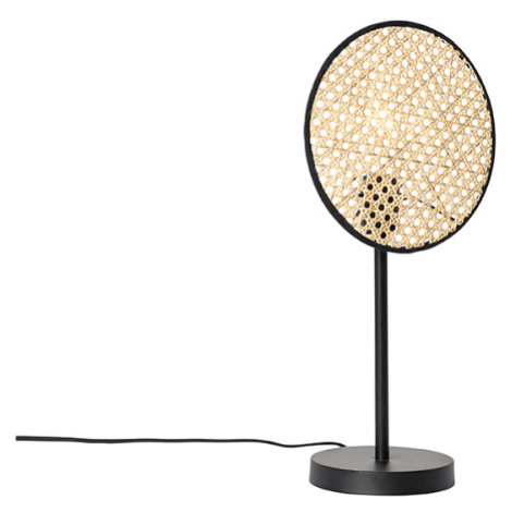 Venkovská stolní lampa černá s ratanem 25 cm - Kata QAZQA