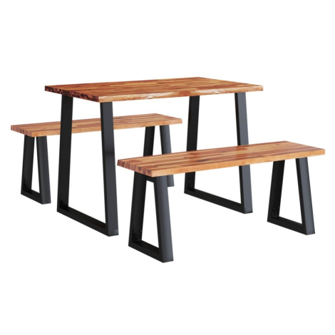 vidaXL 3dílný jídelní set s živou hranou masivní akáciové dřevo