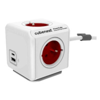 Cubenest Powercube Extended USB PD 20W, A+C, 4x zásuvka, 1,5m, bílá/červená