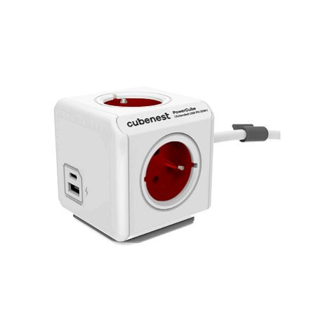 Cubenest Powercube Extended USB PD 20W, A+C, 4x zásuvka, 1,5m, bílá/červená