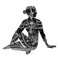 Ilustrace yoga Seated Half Spinal Twist pose, Benjavisa, (40 x 30 cm)