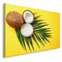 MyBestHome BOX Plátno Listové A Kokosové Ovoce Na Žlutém Podkladu Varianta: 90x60