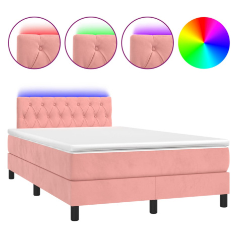 vidaXL Box spring postel s matrací a LED růžová 120 x 190 cm samet