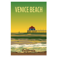 Ilustrace Retro California Venice Beach travel poster sunset, VectorUp, 26.7 × 40 cm