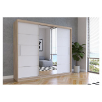 IDZ Šatní skříň Alba se zrcadlem (250 cm) Barva dřeva: Bílá + Sonoma