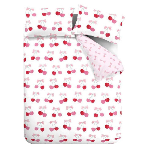 Bílé/růžové povlečení na dvoulůžko 200x200 cm Cherries and Bows – Catherine Lansfield