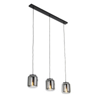 Designová závěsná lampa černá s kouřovým sklem 3-světlo - Bliss