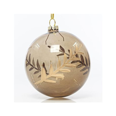 EUROLAMP Vánoční ozdoby Skleněná průhledná hnědá koule s lístky růžového zlata 10 cm, SET 4 ks