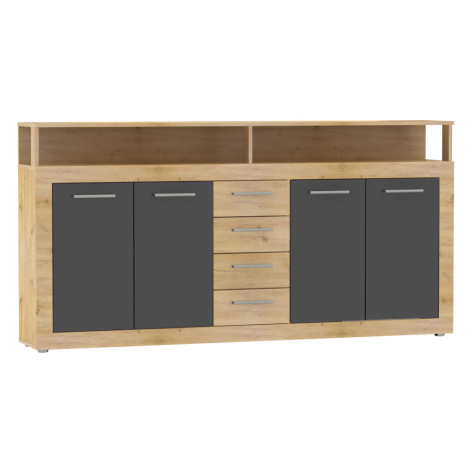 Kombinovaná komoda, dub artisan/grafit, LUNYSA 2 NEW Tempo Kondela