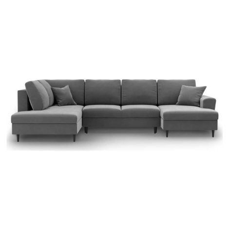 Světle šedá sametová rozkládací/s úložným prostorem rohová pohovka (levý roh/do "U") Kyoto – Cos Cosmopolitan design