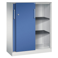 C+P Skříň s posuvnými dveřmi ASISTO, výška 1292 mm, šířka 1000 mm, světlá šedá/enciánová modrá