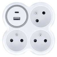 Solight rozbočka, 3x 15A, USB nabíječka A+C, bílá-šedá