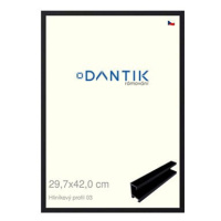 DANTIK rámeček 29,7 × 42, ALU profil 7003 Černý matný plexi čiré