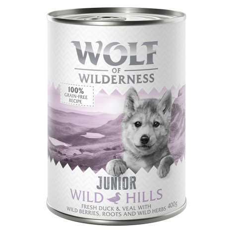 Wolf of Wilderness konzervy, 12 x 400 g - 10 + 2 zdarma - Wild Hills - kachní a telecí