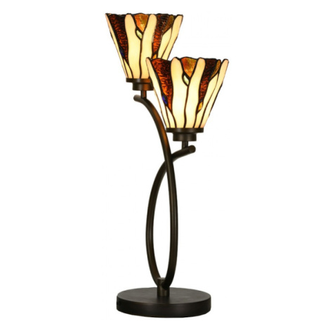 Stolní lampa Tiffany Vallois béžovo hnědá se 2 světly – 46x28x63 cm