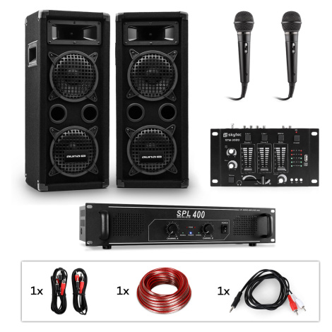 Auna Pro PW65x22 MKII, PA karaoke sada, zesilovač, 2 pasivní PA reproduktory, mixér, 2 mikrofony