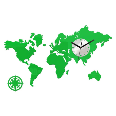Mazur 3D nalepovací hodiny Mapa světa zelené