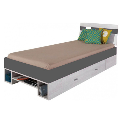Dětská postel delbert 90x200cm - borovice/tmavě šedá