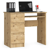 Ak furniture Třízásuvkový počítačový stůl DYENS levý 90 cm hnědý dub
