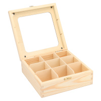 Dřevěná krabička se sklem - 9 přihrádek
