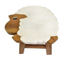 Oriental stolička dřevěná, dekor ovečka