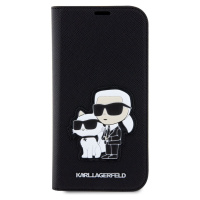Karl Lagerfeld PU Saffiano Karl and Choupette NFT flipové pouzdro pro iPhone 12/12 Pro černé