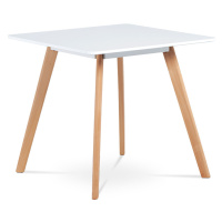 Jídelní stůl 80x80 cm, MDF, bílý matný lak, masiv buk, přírodní odstín DT-606 WT