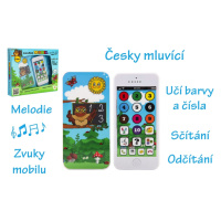 Naučný mobilní telefon moudré sovy s krytem, plast, na baterie se zvukem, 22x18x3,5 cm 12m+