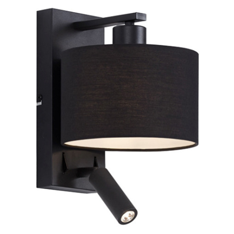 Moderní nástěnná lampa černá kulatá s lampičkou na čtení - Puglia QAZQA