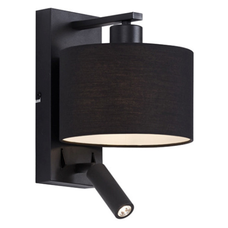 Moderní nástěnné svítidlo černé kulaté s lampičkou na čtení - Puglia QAZQA