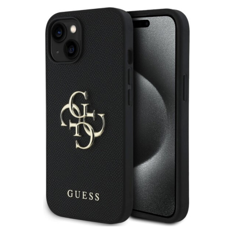 Guess PU Grained 4G Metal Logo kryt iPhone 15 černý