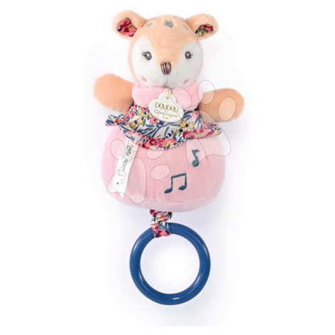 Plyšový jelen s melodií Music Box Boh'aime Doudou et Compagnie růžový 14 cm v dárkovém balení od