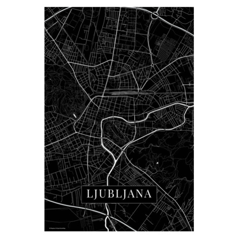 Mapa Lubljana black, 26.7 × 40 cm