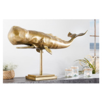 Estila Designová dekorativní soška velryby Moby ve zlaté barvě z kovové slitiny 70cm