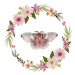 Ilustrace Round frame with watercolor pink flowers, Svetlana Kuzmina, 40x40 cm