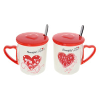 Dekoria Sada hrnků s víčkem  Beautiful Love I 350ml, 27x16,5x9,5cm