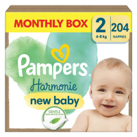 PAMPERS Pleny jednorázové Harmonie Baby vel. 2, 204 ks, 4kg-8kg