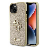 Pouzdro Guess Glitter Script Big 4G pro iPhone 15 zlaté