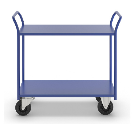 Kongamek Stolový vozík KM41, 2 etáže, d x š x v 1080 x 450 x 975 mm, modrá, 2 otočná a 2 pevná k