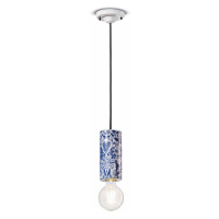 Ferroluce Závěsná lampa PI, květinový vzor Ø 8 cm modrá/bílá