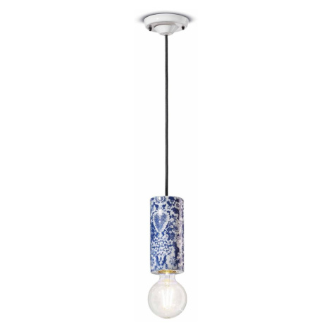 Ferroluce Závěsná lampa PI, květinový vzor Ø 8 cm modrá/bílá Ferro Luce