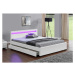 Manželská postel 160x200 cm s úložným prostorem, roštem a LED osvětlením bílá ekokůže TK3016
