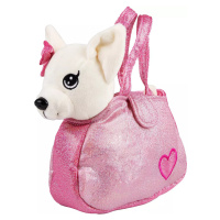 PLYŠ Pes s mašličkou v třpytivé růžové kabelce