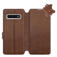 Flip pouzdro na mobil Samsung Galaxy S10 - Hnědé - kožené - Brown Leather