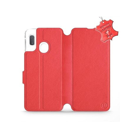 Flip pouzdro na mobil Samsung Galaxy A20e - Červené - kožené - Red Leather