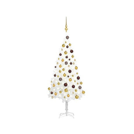 Umělý vánoční stromek s LED diodami a sadou koulí bílý 120 cm SHUMEE