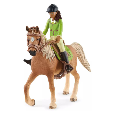 Černovláska Sarah s pohyblivými klouby na koni Schleich