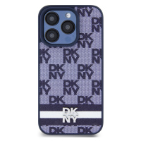 Zadní kryt DKNY PU Leather Checkered Pattern and Stripe pro Apple iPhone 15 Pro, modrá