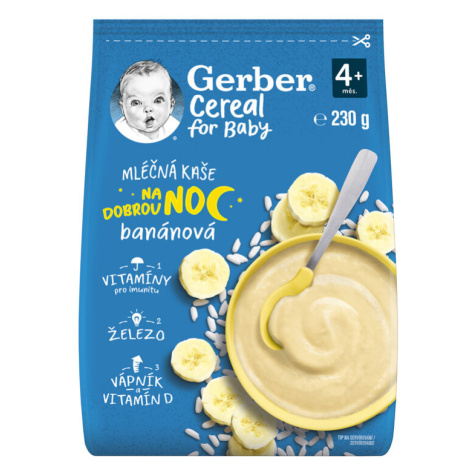 GERBER Kaše mléčná cereal banánová Dobrou noc 230 g