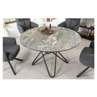 Estila Moderní kulatý jídelní stůl Sabine s keramickou mramorovou povrchovou deskou a kovovou ko